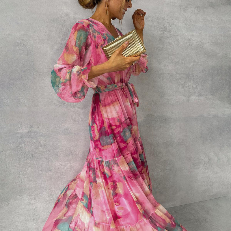 ZOEY | Vibrant Floral Wrap Dress with Flattering Tiered Silhouette-2