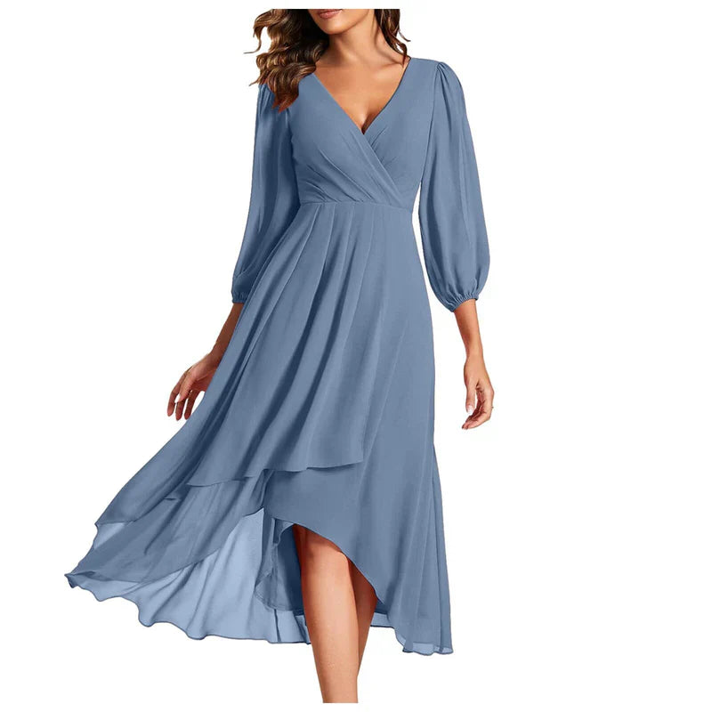 VITTORIA | Elegant Dress with Asymmetric Hem and Flowing Sleeves Refined Look for Any Occasion-6