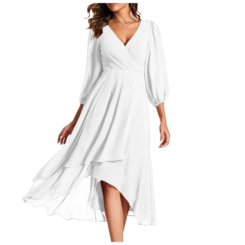 VITTORIA | Elegant Dress with Asymmetric Hem and Flowing Sleeves Refined Look for Any Occasion-3