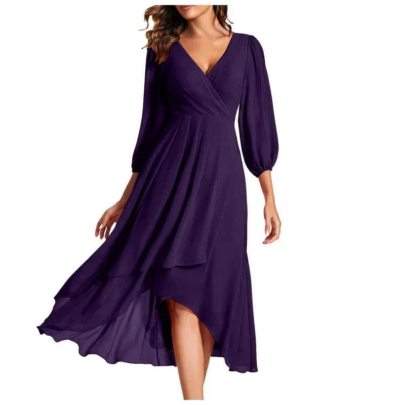 VITTORIA | Elegant Dress with Asymmetric Hem and Flowing Sleeves Refined Look for Any Occasion-7
