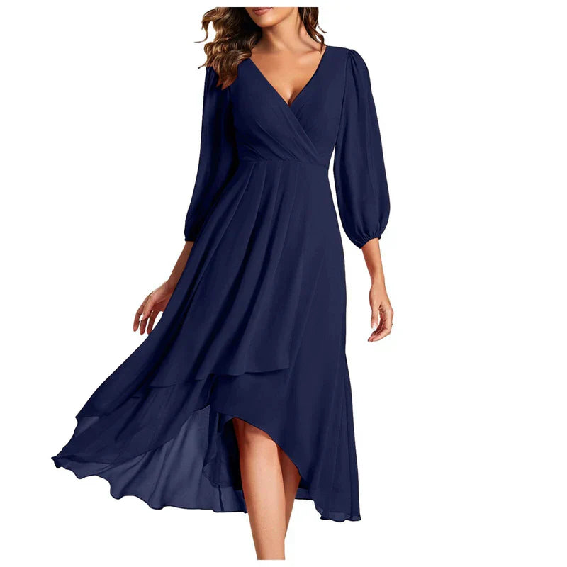 VITTORIA | Elegant Dress with Asymmetric Hem and Flowing Sleeves Refined Look for Any Occasion-4