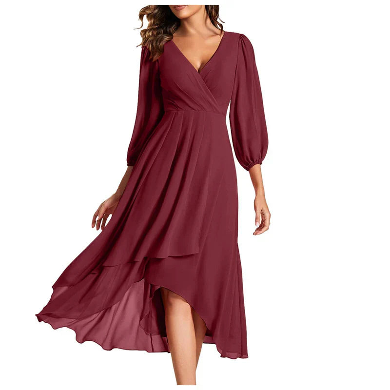 VITTORIA | Elegant Dress with Asymmetric Hem and Flowing Sleeves Refined Look for Any Occasion-8