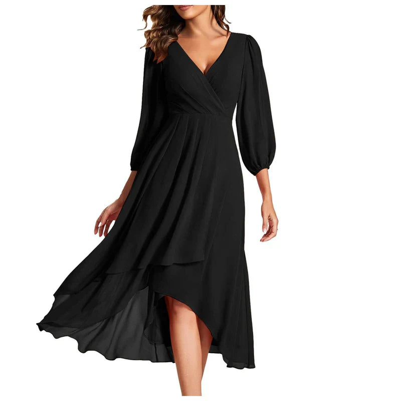 VITTORIA | Elegant Dress with Asymmetric Hem and Flowing Sleeves Refined Look for Any Occasion-5