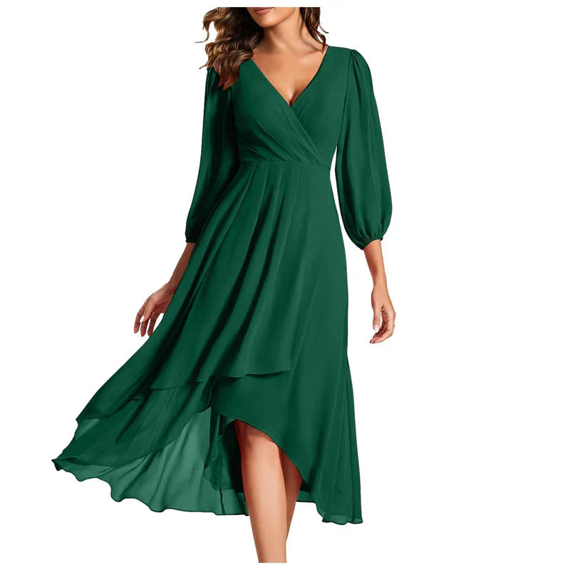 VITTORIA | Elegant Dress with Asymmetric Hem and Flowing Sleeves Refined Look for Any Occasion-2