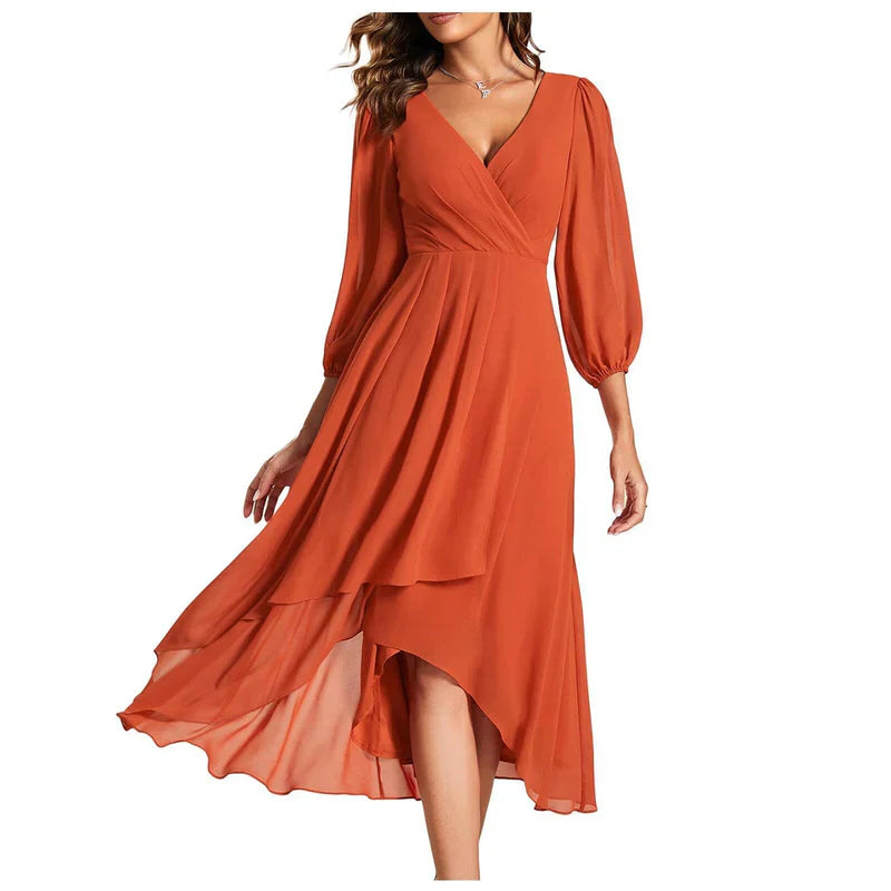 VITTORIA | Elegant Dress with Asymmetric Hem and Flowing Sleeves Refined Look for Any Occasion-1