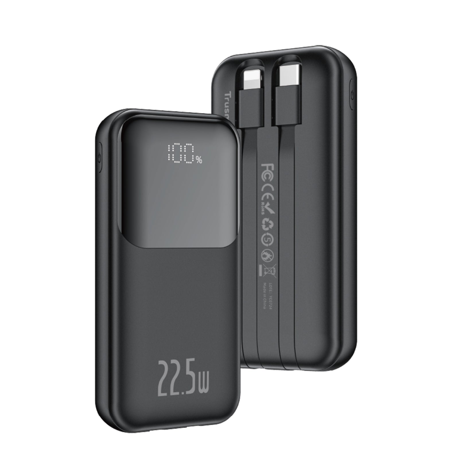 TRUSMI  PD22.5W Ultra MINI DIGITAL With L+C Cable POWER BANK 10000mAh