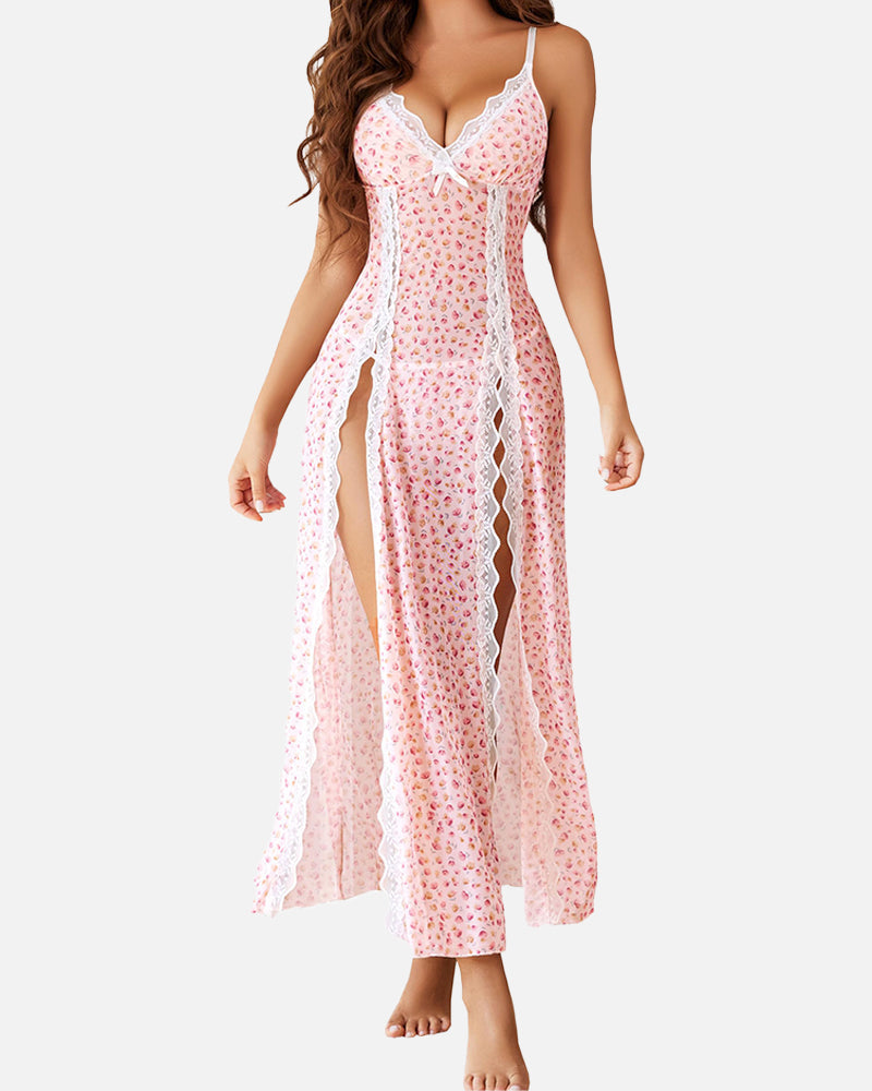Sexy Mesh V Neck Side Split Nightdress-10