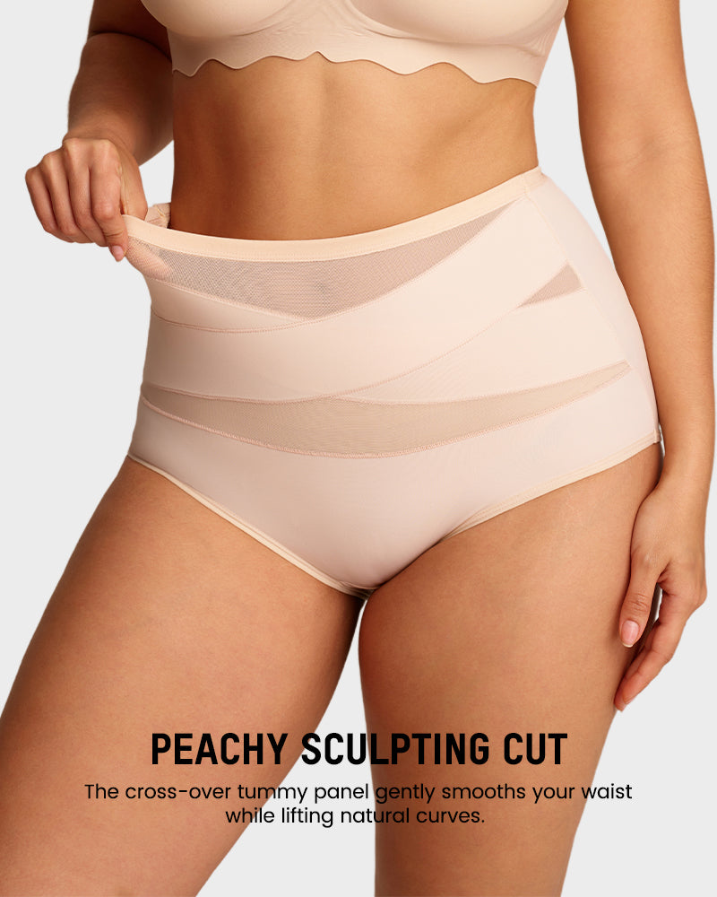 Plus-Size High-Waist Cross Tummy Control Panties-4
