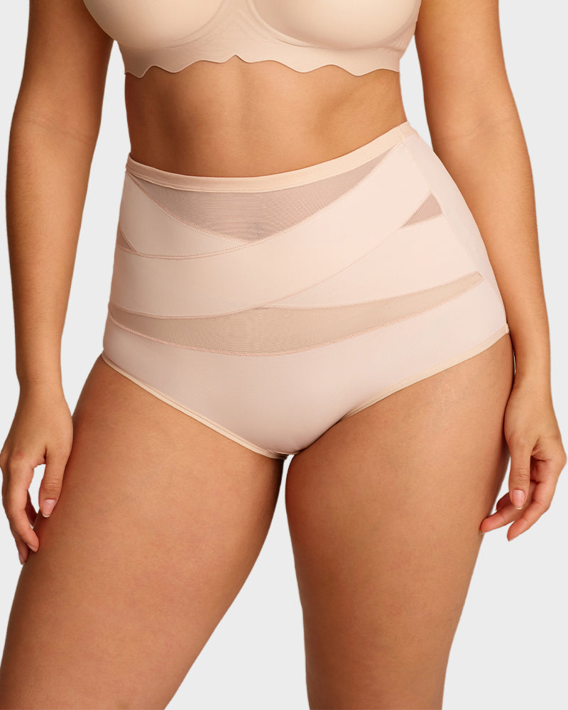 Plus-Size High-Waist Cross Tummy Control Panties-1
