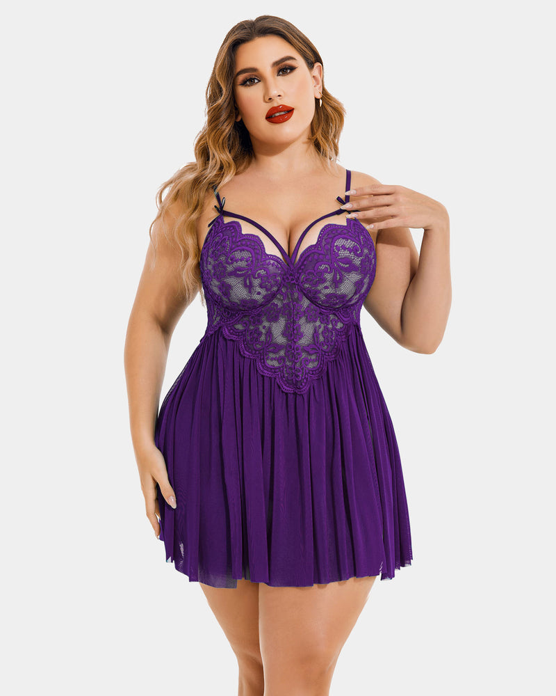 Plus Size V Neck Mesh Side Slit Babydolls-5