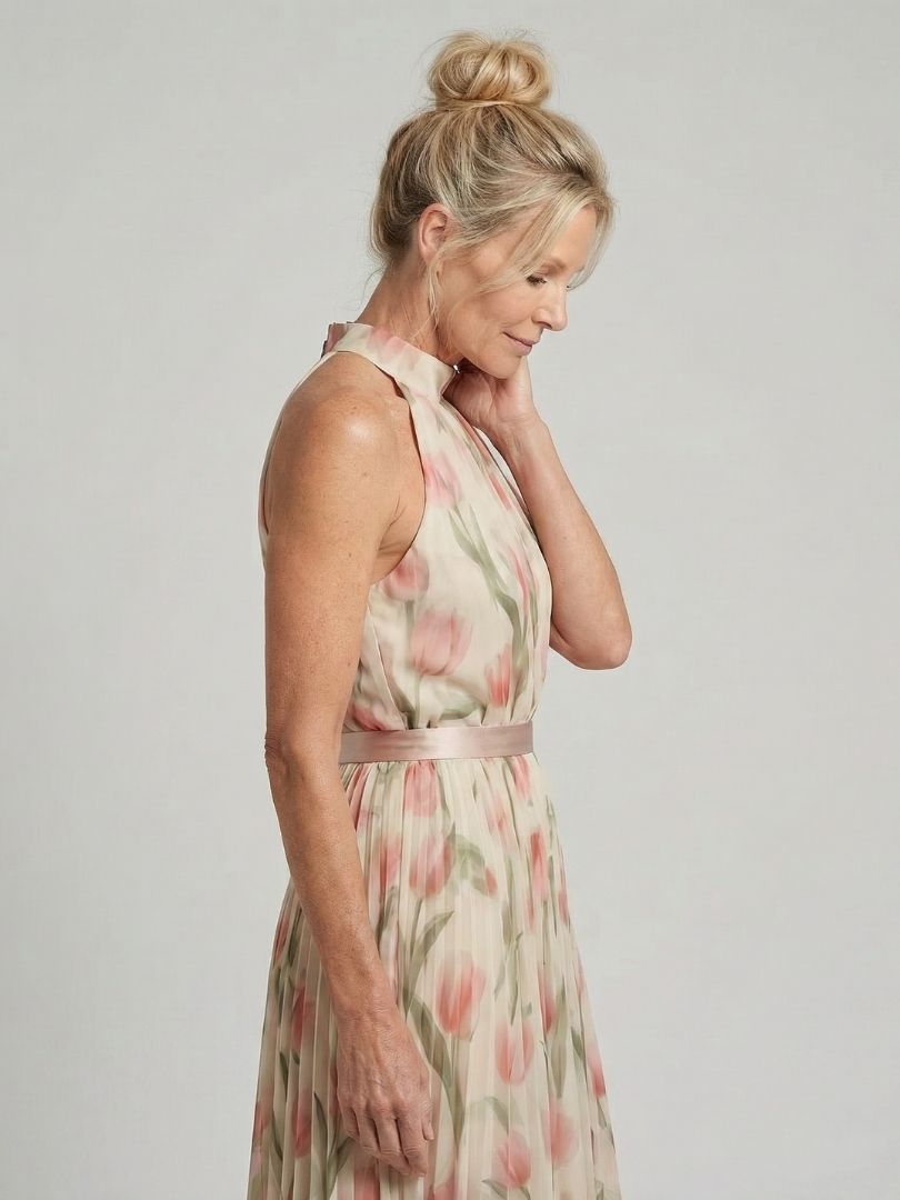 Aurelle | Halter Neck Floral Midi Dress-2