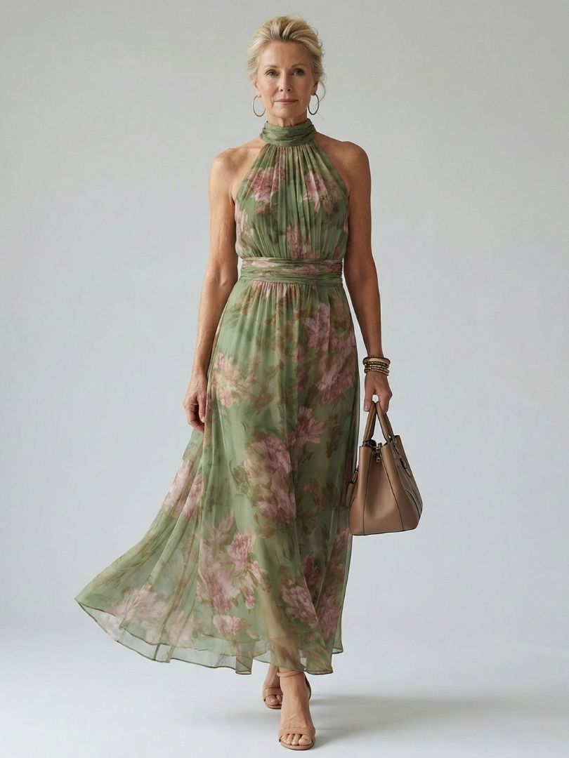 Mirelle | Gathered Halter Midi Dress-1