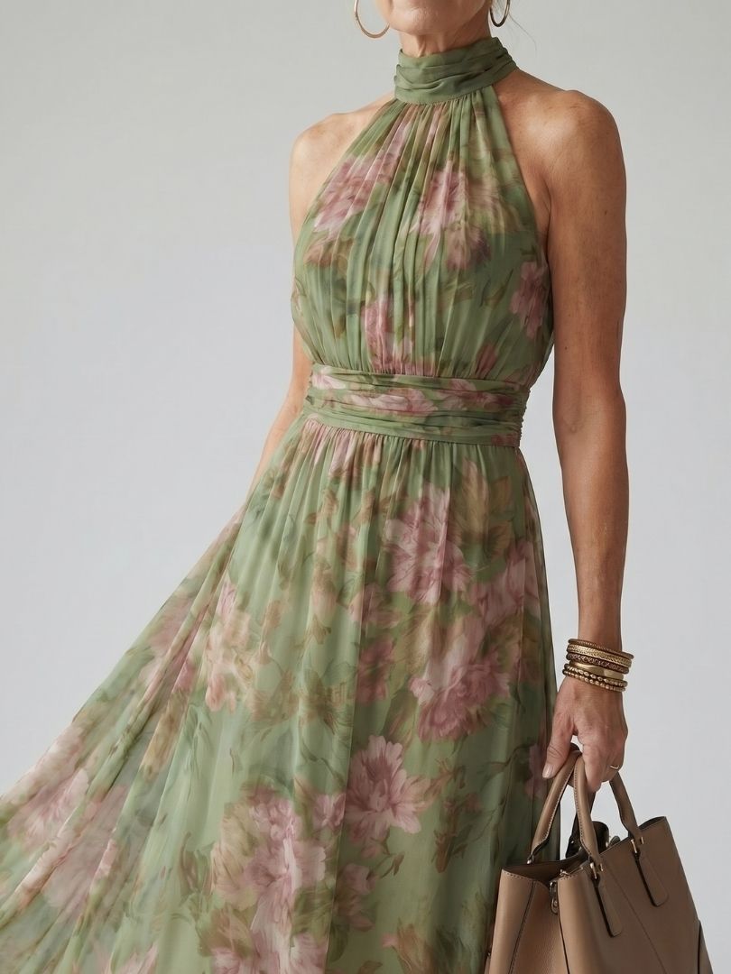 Mirelle | Gathered Halter Midi Dress-2