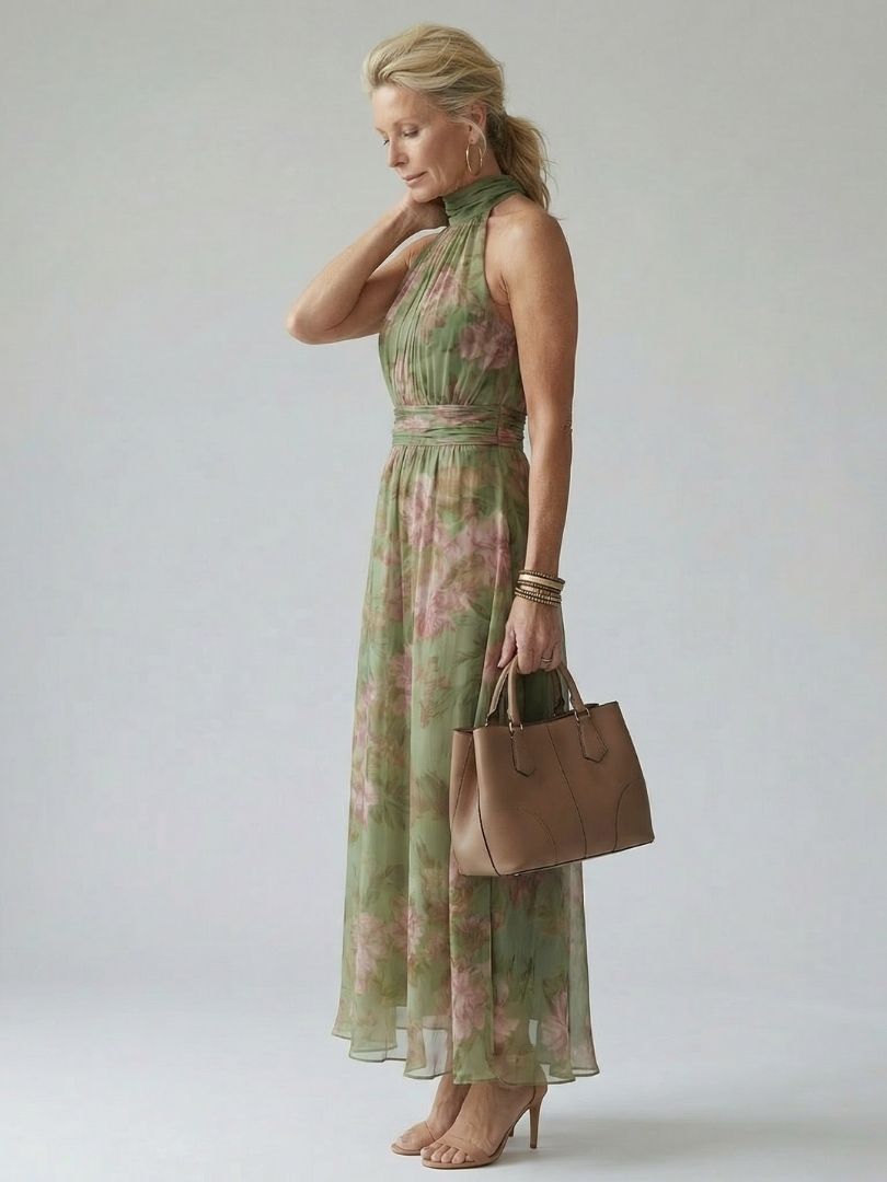 Mirelle | Gathered Halter Midi Dress-3
