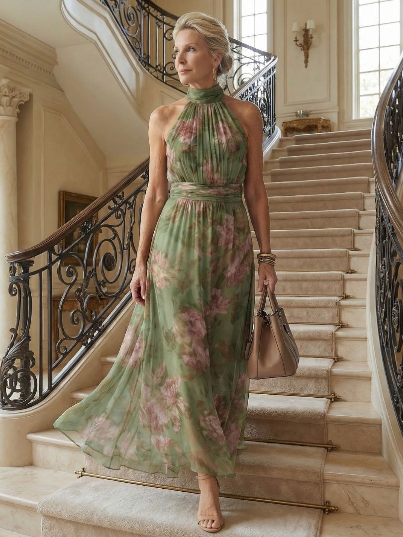 Mirelle | Gathered Halter Midi Dress-6