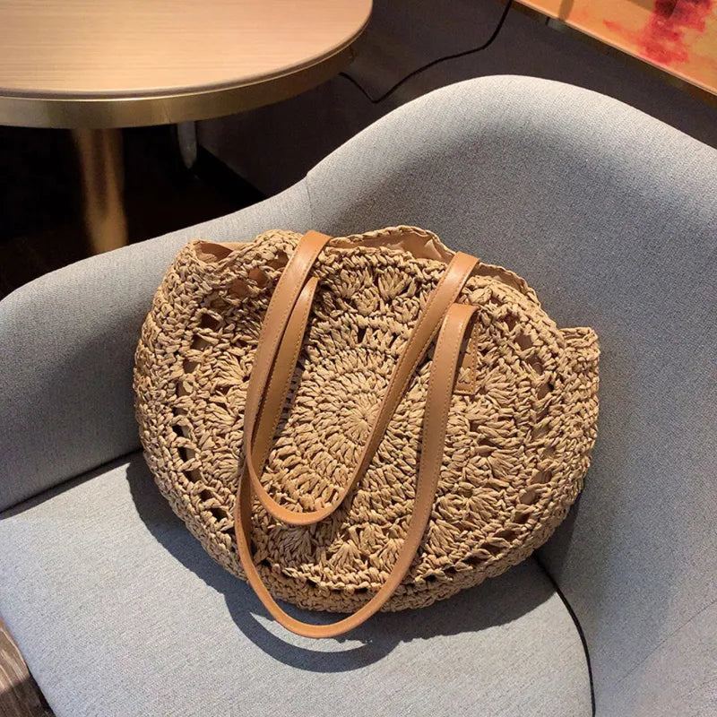 Bibian | Round hollow straw bag crochet bag-1