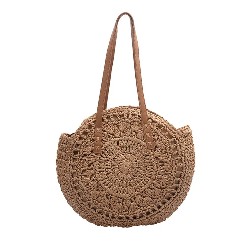 Bibian | Round hollow straw bag crochet bag-4