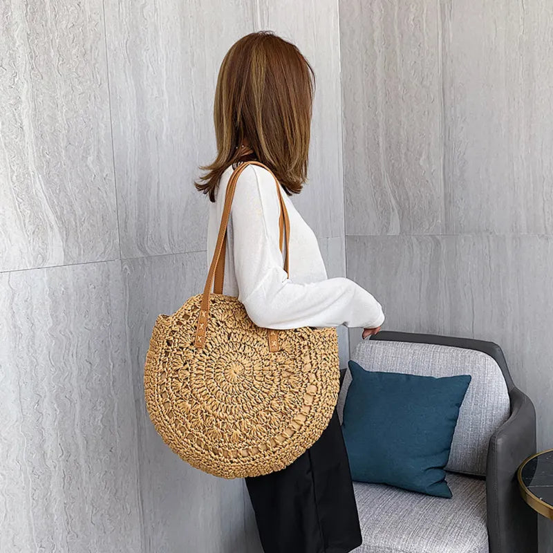 Bibian | Round hollow straw bag crochet bag-2
