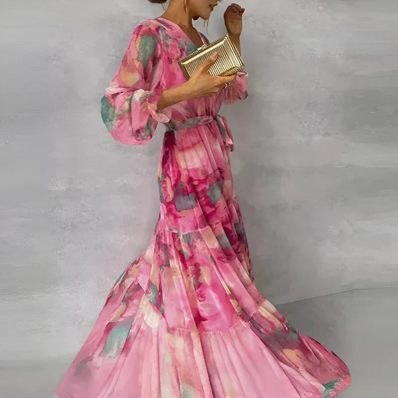 LUCIA | Long Summer Dress with Floral Pattern and Adjustable Silhouette-3
