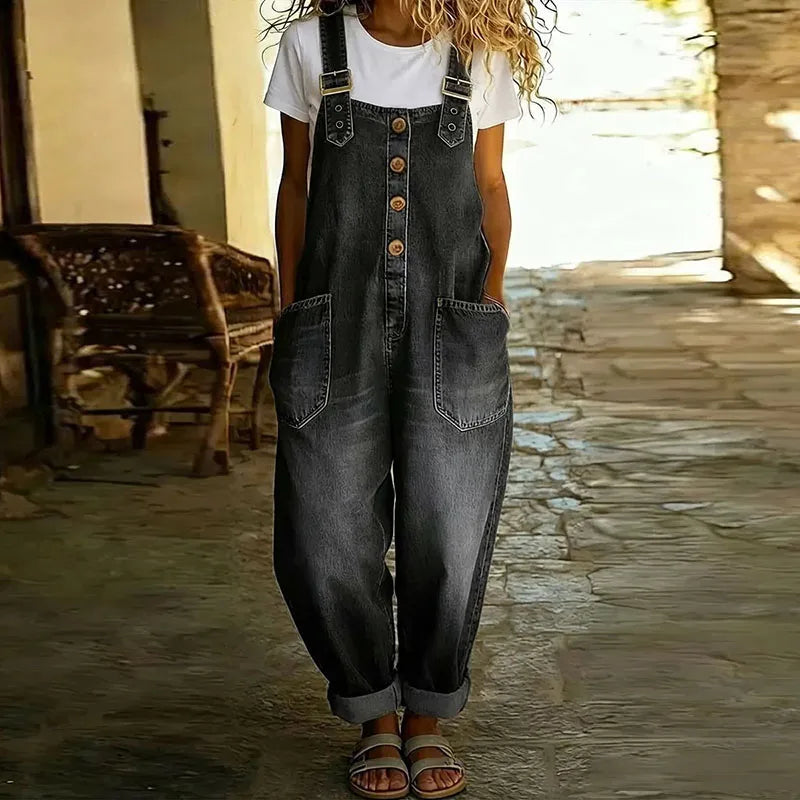 Saylor - Vintage Soft Cotton Denim-Look Overalls with Adjustable straps-5