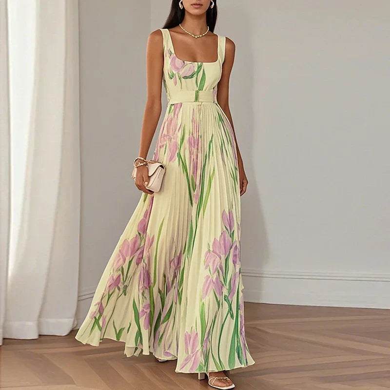 LYRA | Elegant Floral Maxi Dress with Flattering Pleated Silhouette-4
