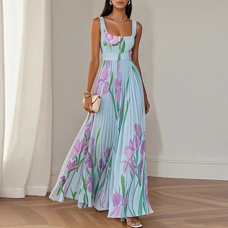 LYRA | Elegant Floral Maxi Dress with Flattering Pleated Silhouette-5