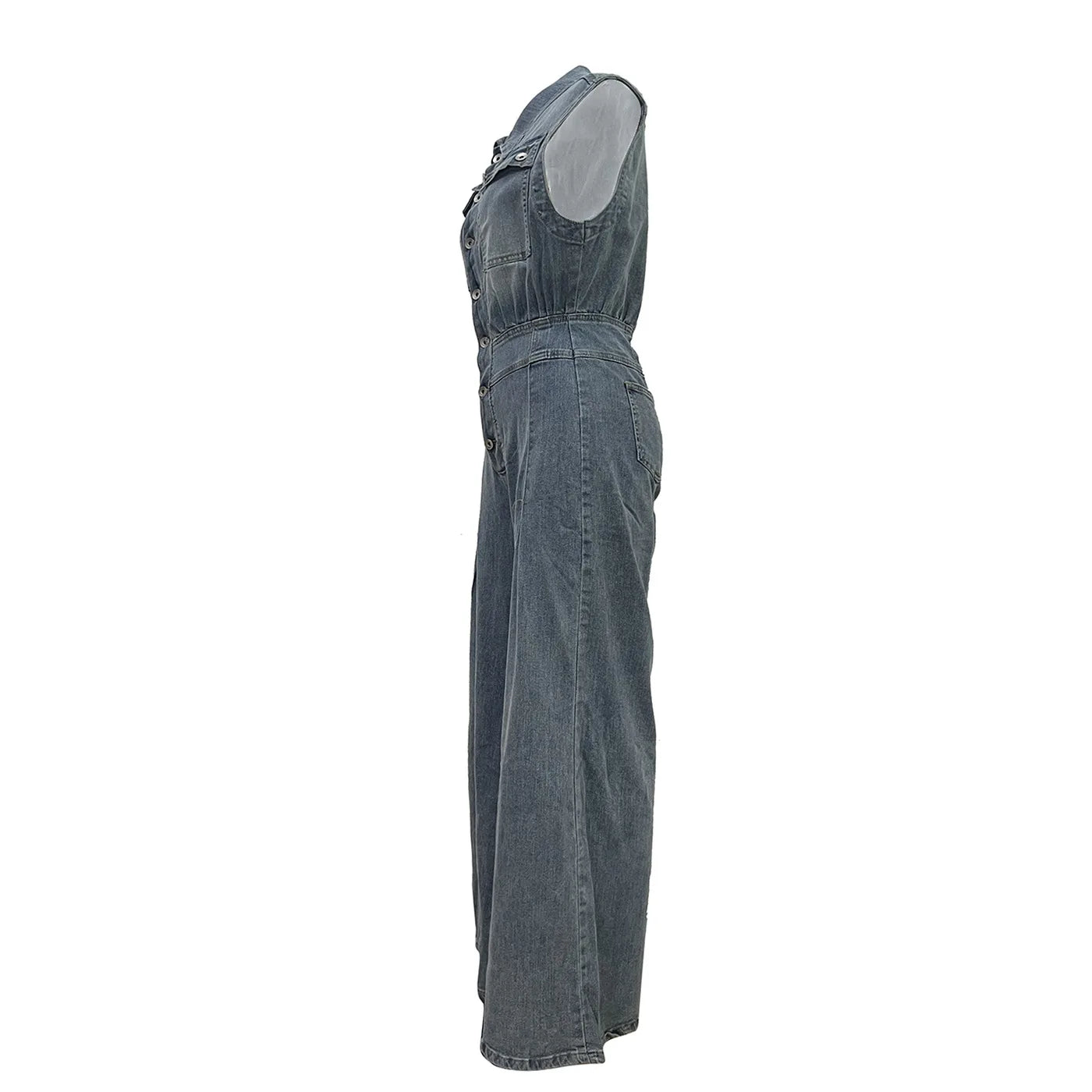 Stella | Cinched Waist Wide Leg Denim Jumpsuit-4