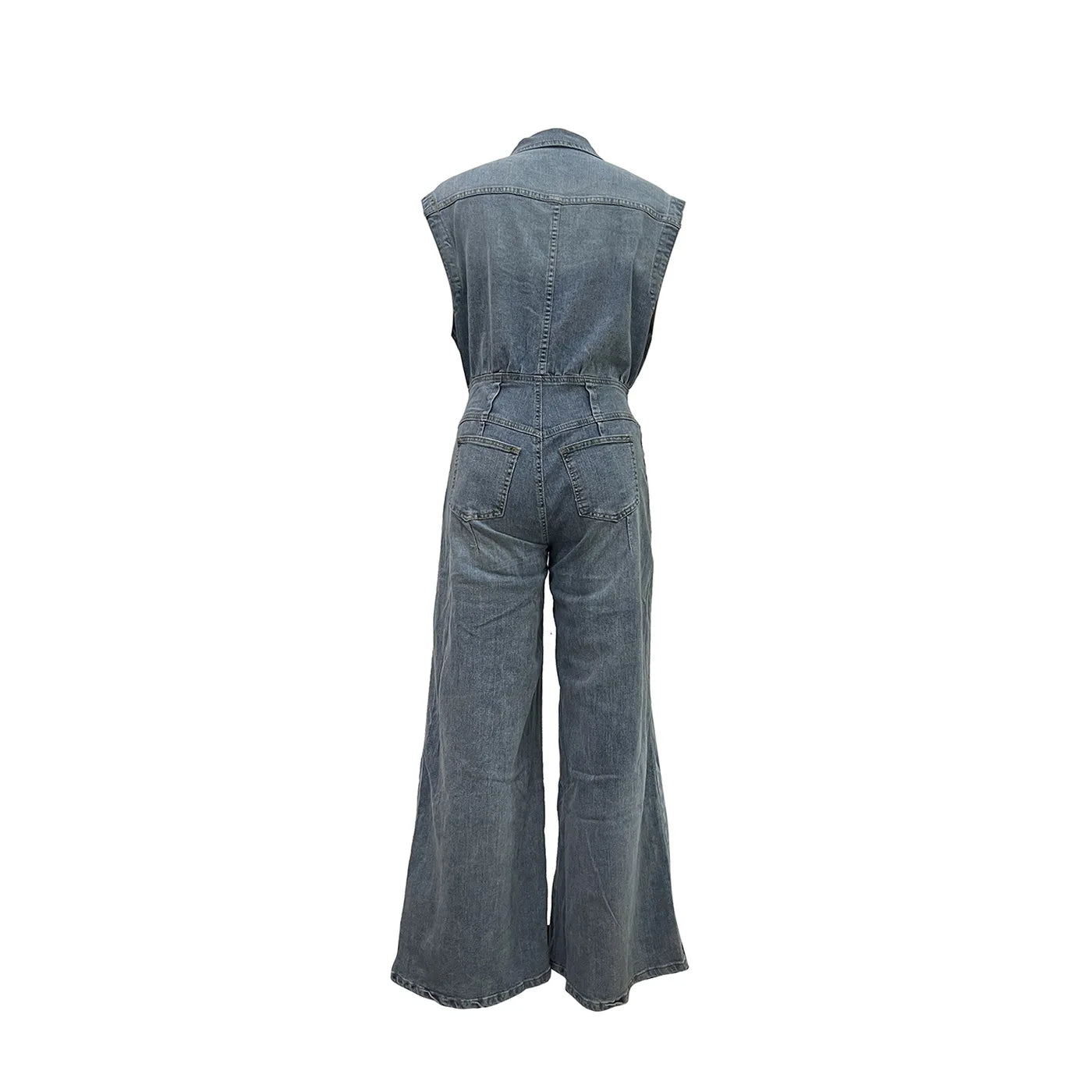 Stella | Cinched Waist Wide Leg Denim Jumpsuit-5