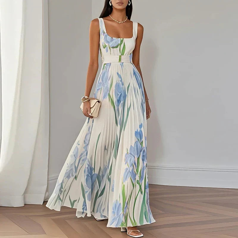 LYRA | Elegant Floral Maxi Dress with Flattering Pleated Silhouette-1