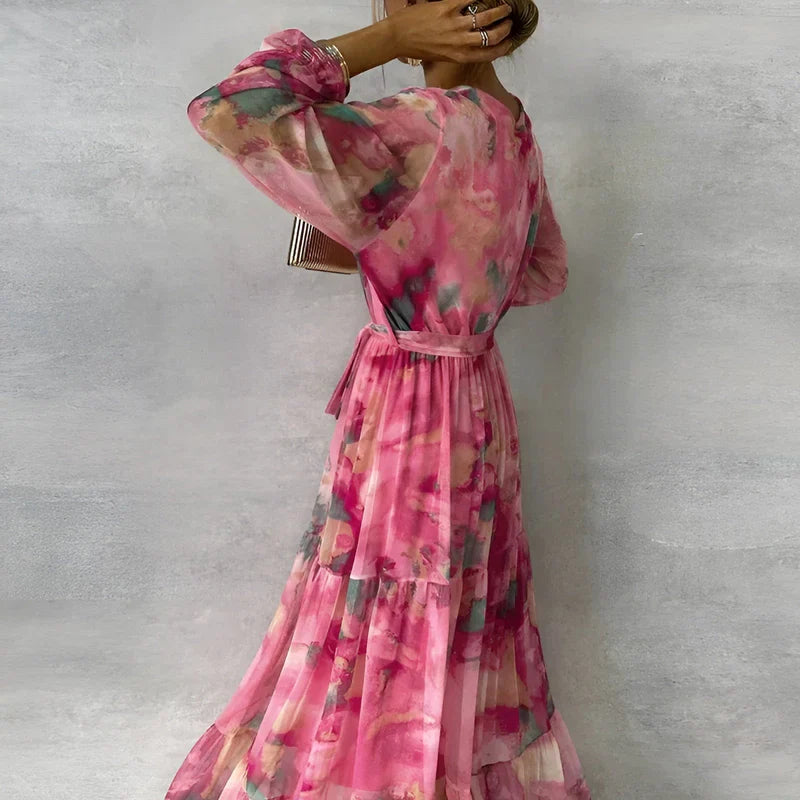 LUCIA | Long Summer Dress with Floral Pattern and Adjustable Silhouette-2
