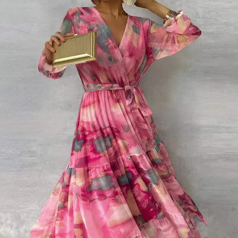 LUCIA | Long Summer Dress with Floral Pattern and Adjustable Silhouette-4
