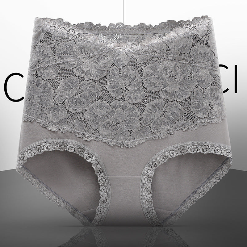 New Women's Floral Lace High Waist Hip Lifting Cotton Briefs-20