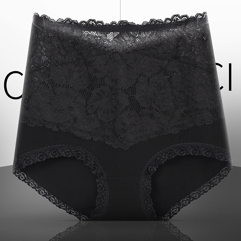 New Women's Floral Lace High Waist Hip Lifting Cotton Briefs-15