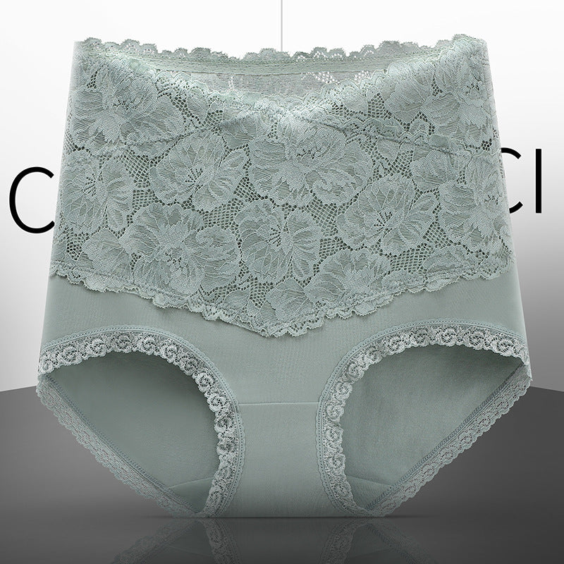 New Women's Floral Lace High Waist Hip Lifting Cotton Briefs-14