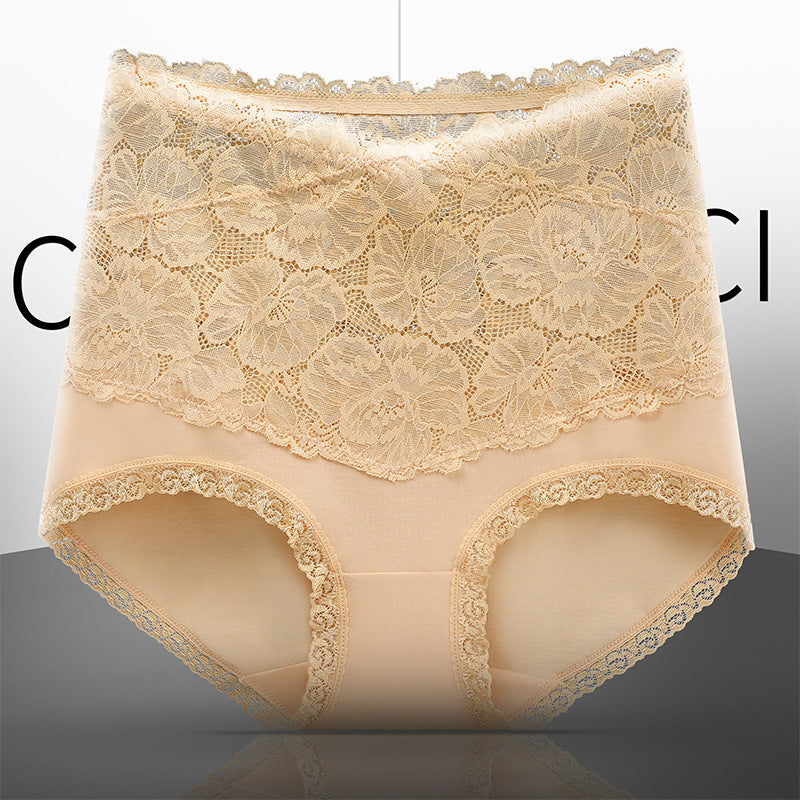 New Women's Floral Lace High Waist Hip Lifting Cotton Briefs-16