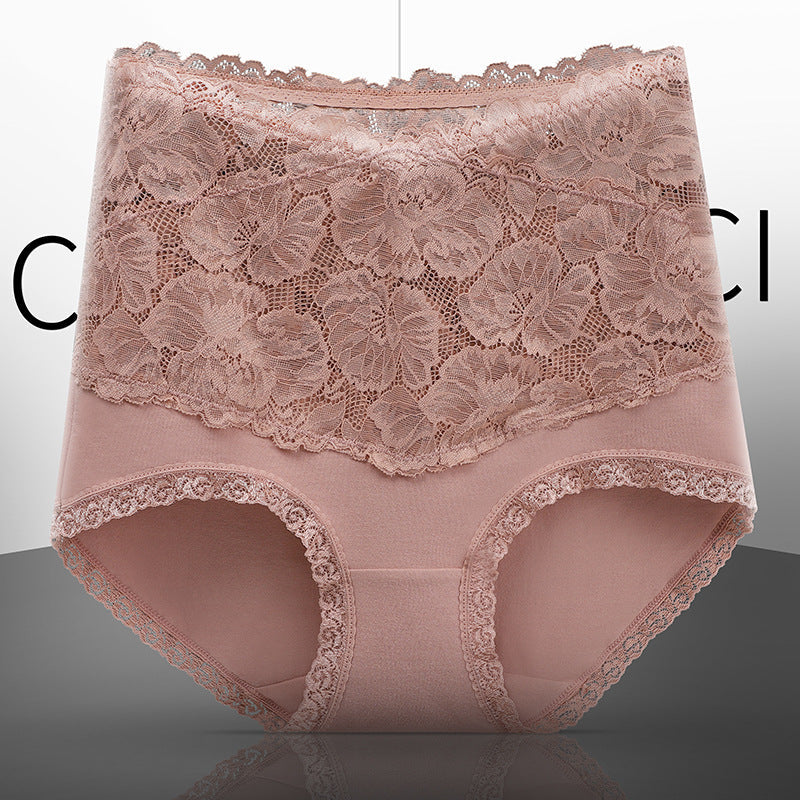 New Women's Floral Lace High Waist Hip Lifting Cotton Briefs-17