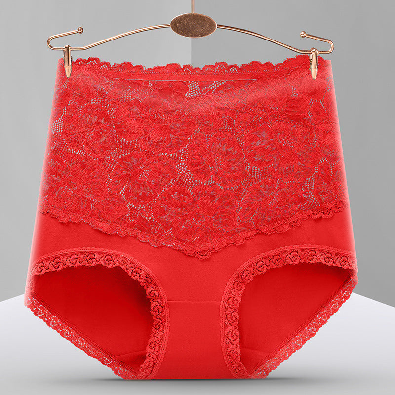 New Women's Floral Lace High Waist Hip Lifting Cotton Briefs-19