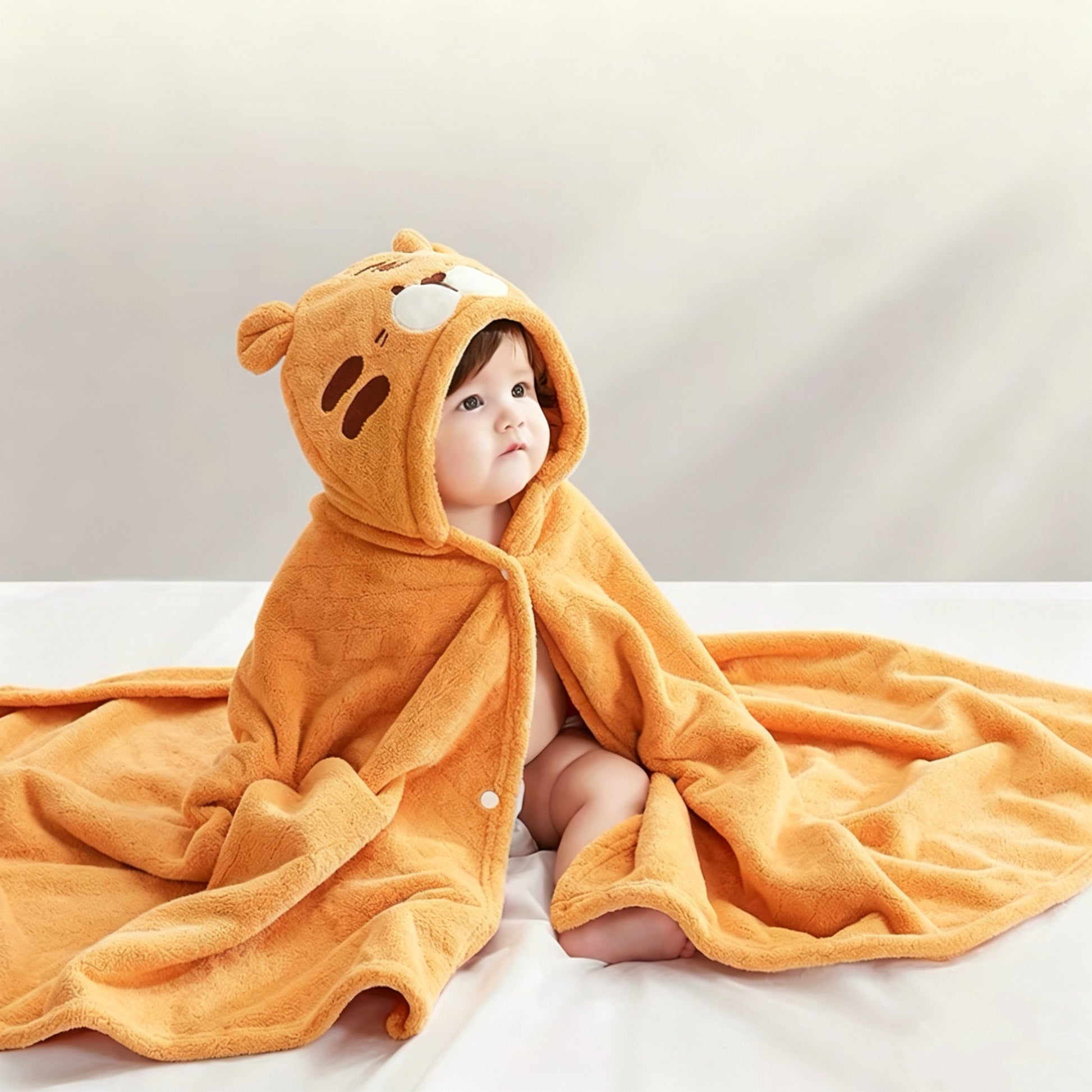 Cute Soft Coral Fleece Baby Hooded Bath Towel, Absorbent Quick Dry Large Towel-3