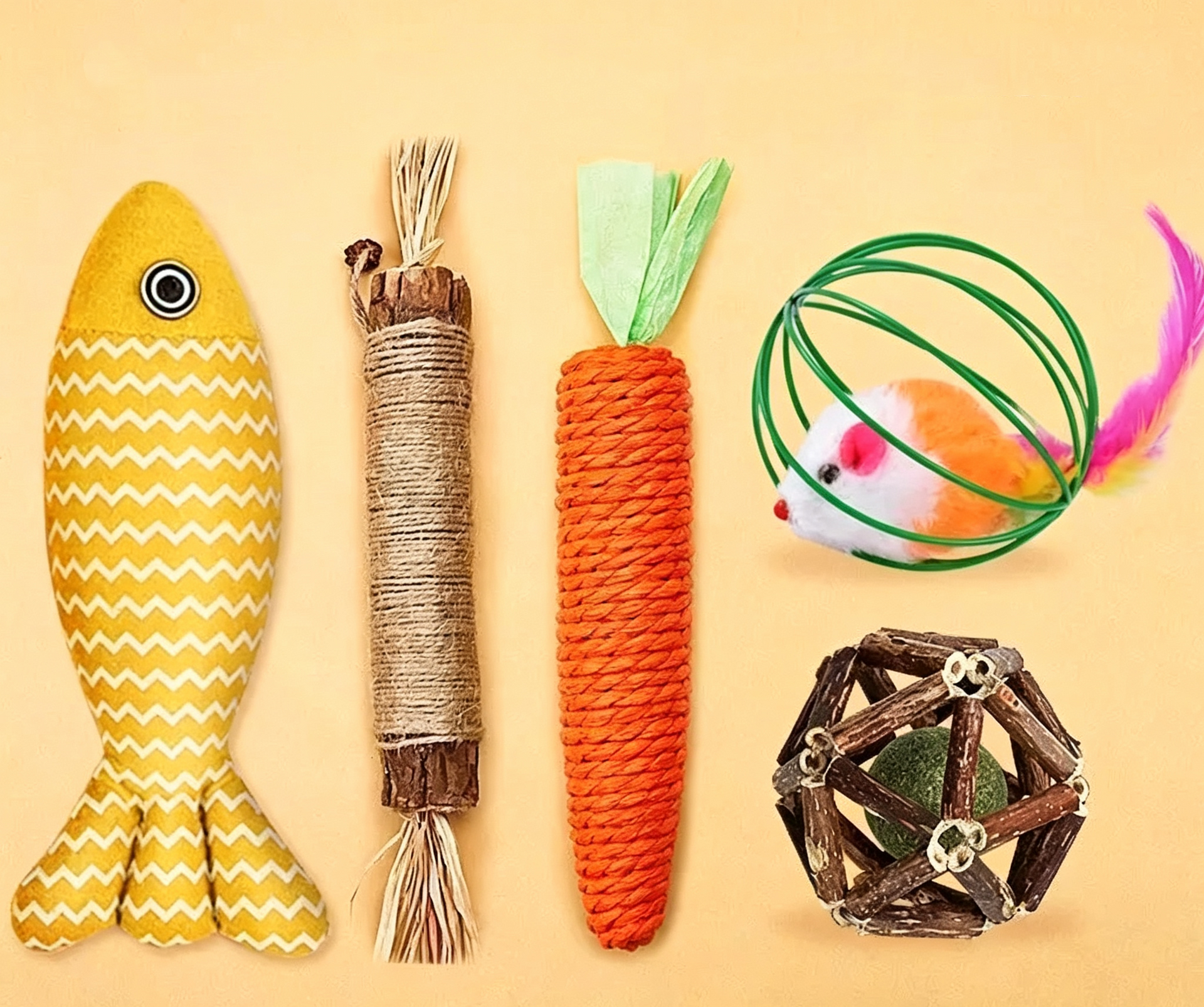 5-Piece Cat Teething & Play Toy Set, Catnip Sisal Chew Toys for Kittens Cats