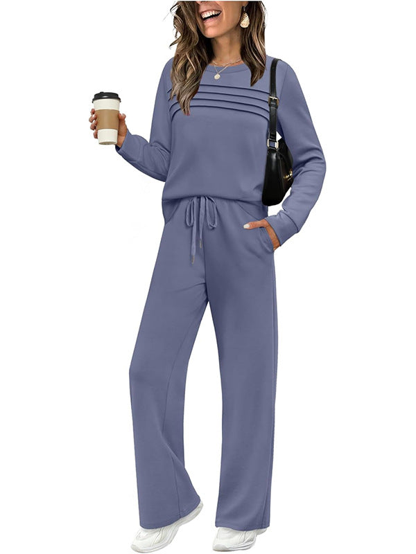 Women's Crew Neck Top & Drawstring Pants Set-9