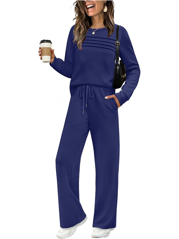 Women's Crew Neck Top & Drawstring Pants Set-12