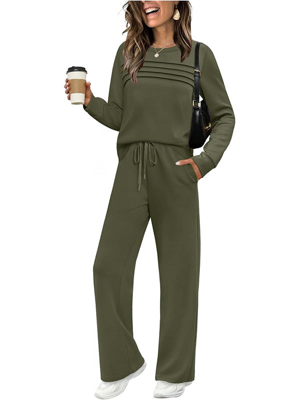 Women's Crew Neck Top & Drawstring Pants Set-10