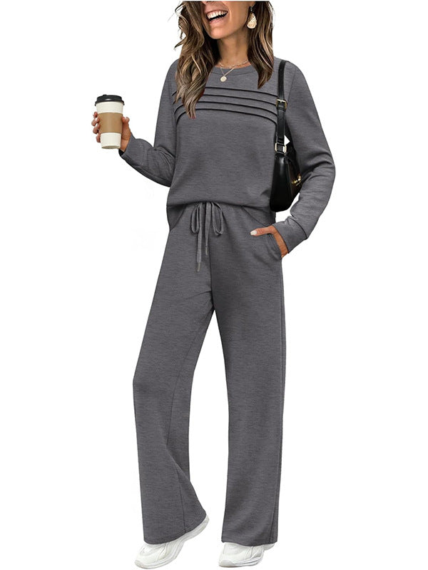 Women's Crew Neck Top & Drawstring Pants Set-8