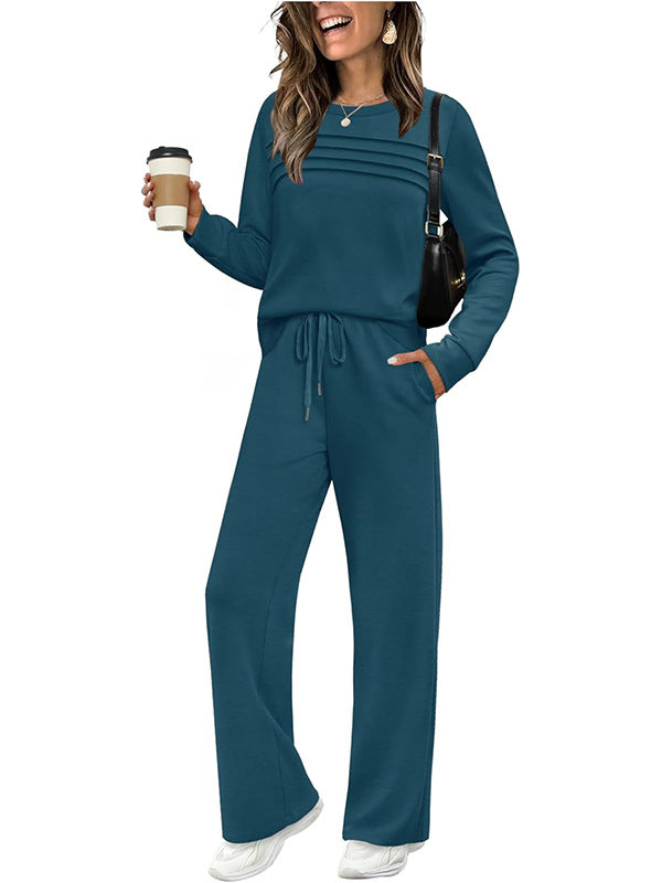 Women's Crew Neck Top & Drawstring Pants Set-11