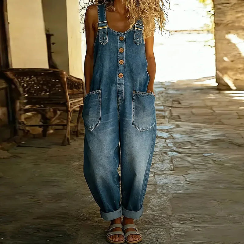 Saylor - Vintage Soft Cotton Denim-Look Overalls with Adjustable straps-3