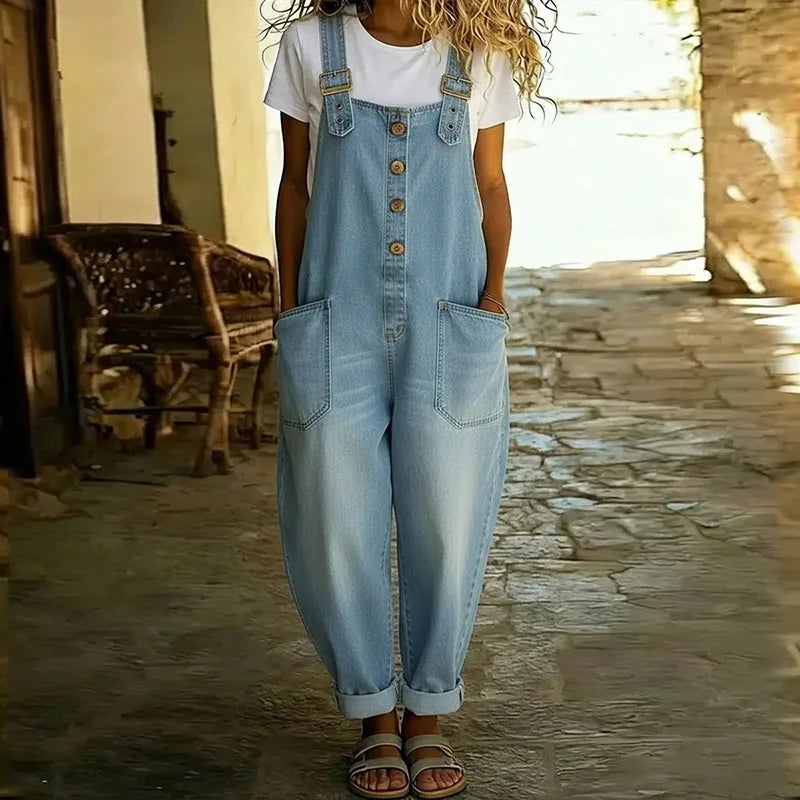 Saylor - Vintage Soft Cotton Denim-Look Overalls with Adjustable straps-2