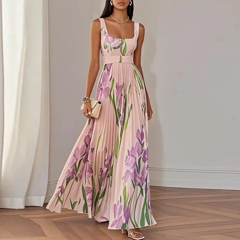 LYRA | Elegant Floral Maxi Dress with Flattering Pleated Silhouette-2