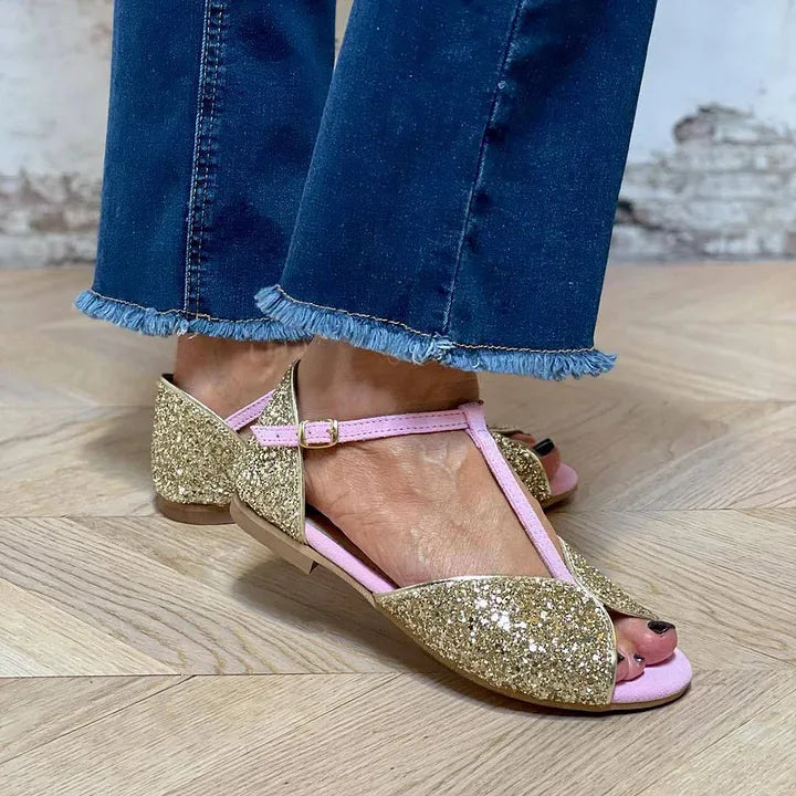 VANESSA | LEATHER SANDAL WITH T-BAR AND STABLE HEEL-1