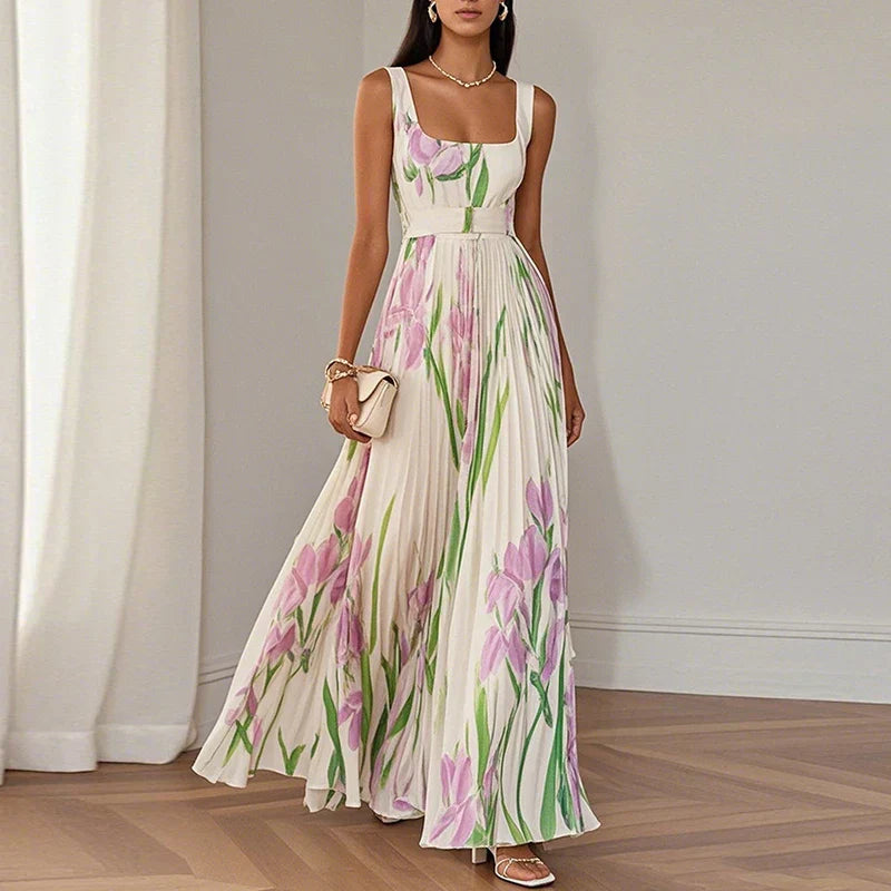 LYRA | Elegant Floral Maxi Dress with Flattering Pleated Silhouette-3