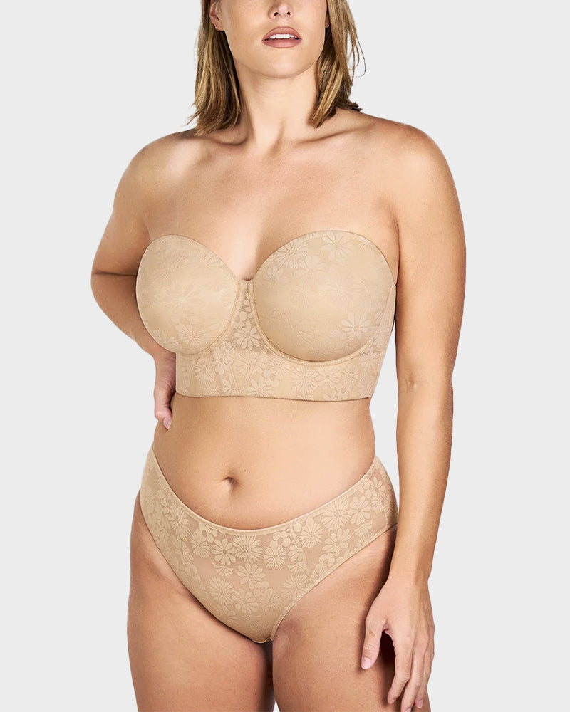 Smooth Lace Longline Strapless Underwire Bra-5